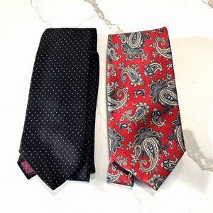 VINTAGE Brittania Brittsport Men's Neckties RED PAISLEY Black Polka Dot Set of 2